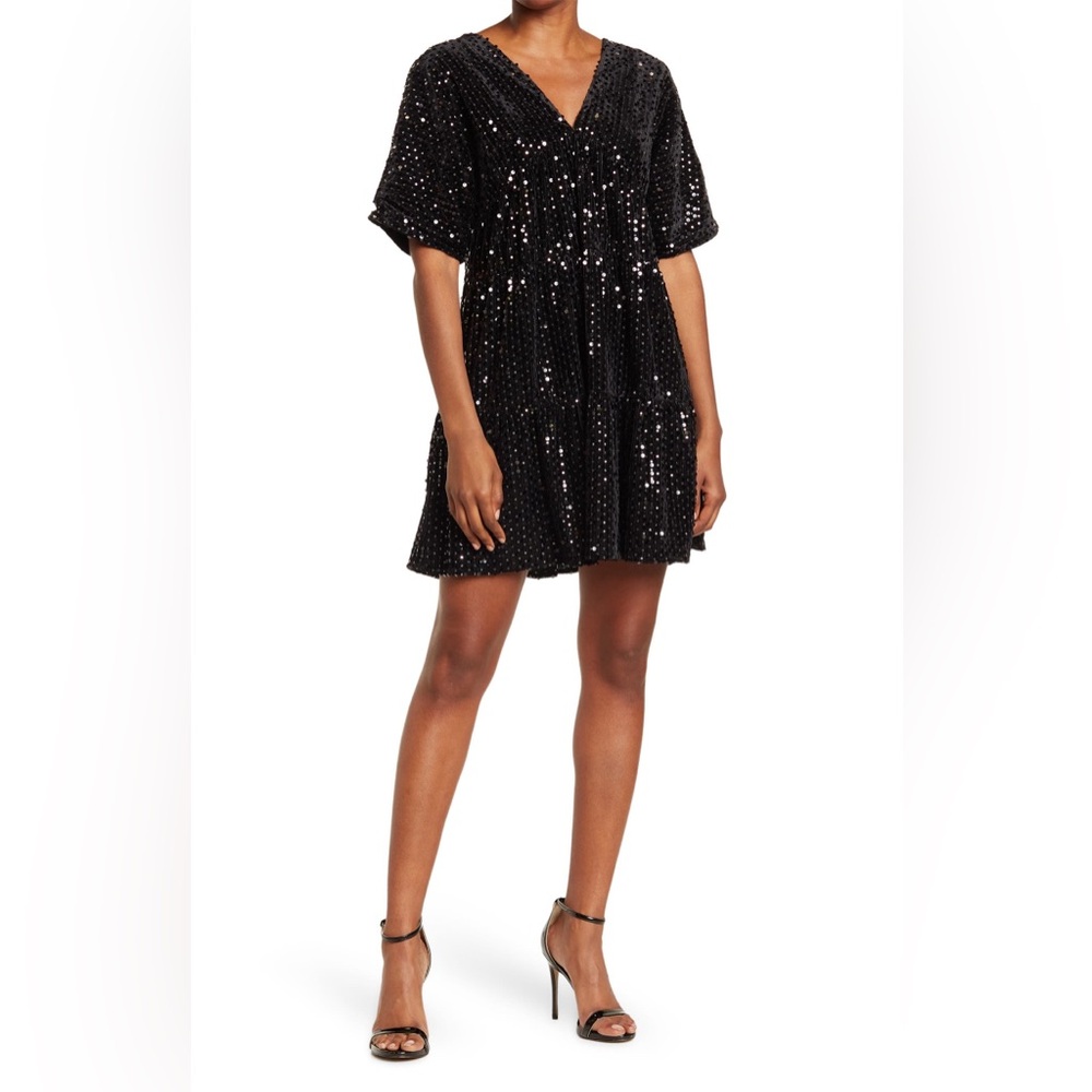 WISHLIST Black Sequin Baby Doll Dress